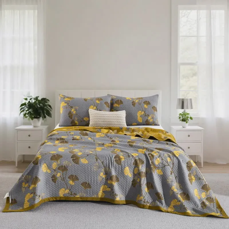 Wendbare Tagesdecke aus Bio-Baumwolle mit Ginkgo-Blatt