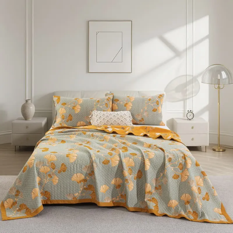 Wendbare Tagesdecke aus Bio-Baumwolle mit Ginkgo-Blatt