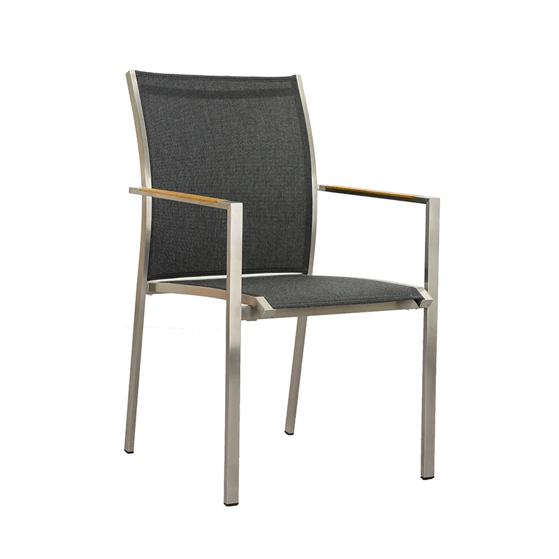 Zeo Living Stapelsessel ER133 Edelstahl Softex coal m. Teakarmlehne