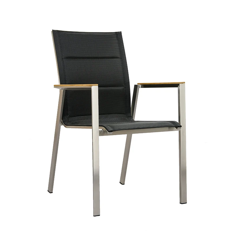 Zeo Living Stapelsessel Chelsea Edelstahl Black mit QDF und Teakarmlehne