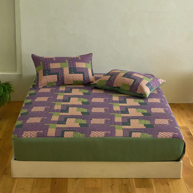 Patchwork-Spannbettlaken aus Baumwollgaze-Jacquard