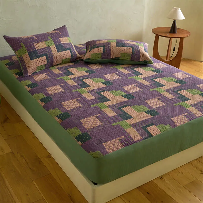 Patchwork-Spannbettlaken aus Baumwollgaze-Jacquard