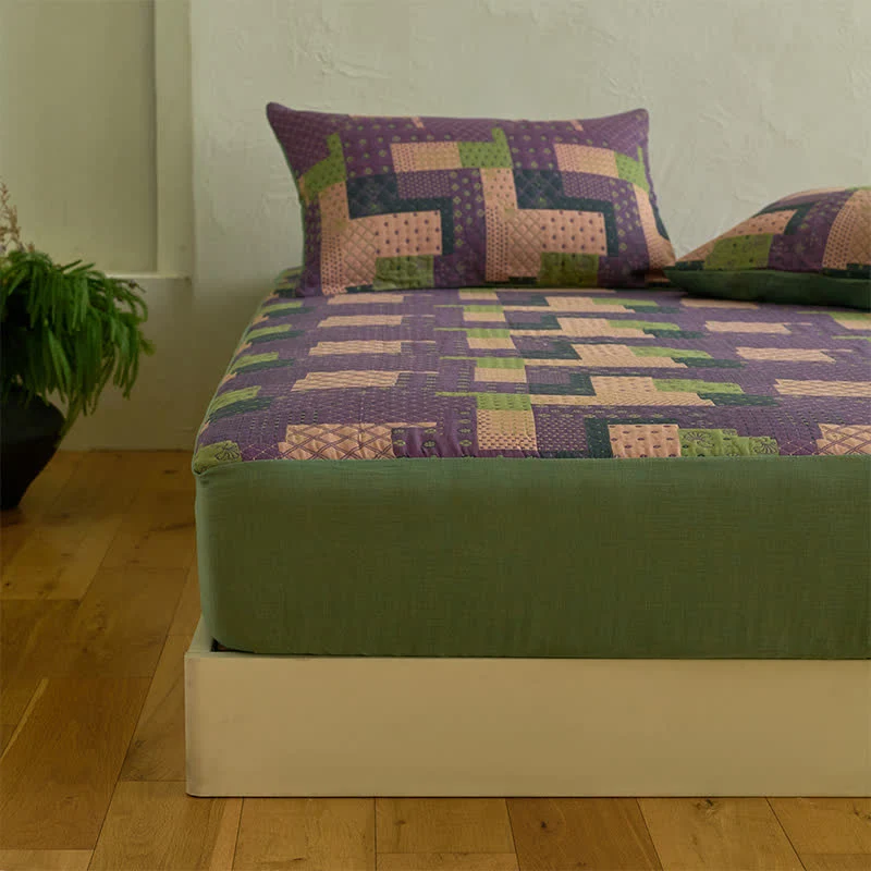 Patchwork-Spannbettlaken aus Baumwollgaze-Jacquard