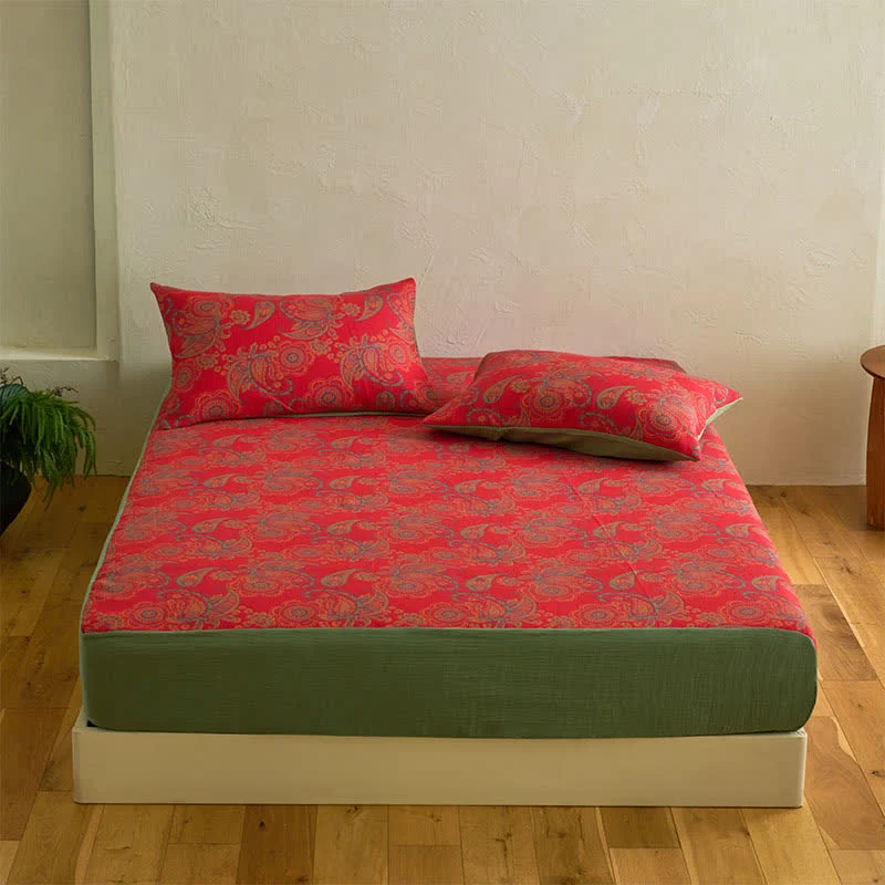 Spannbettlaken aus Baumwolljacquard mit Paisley-Blumenmuster