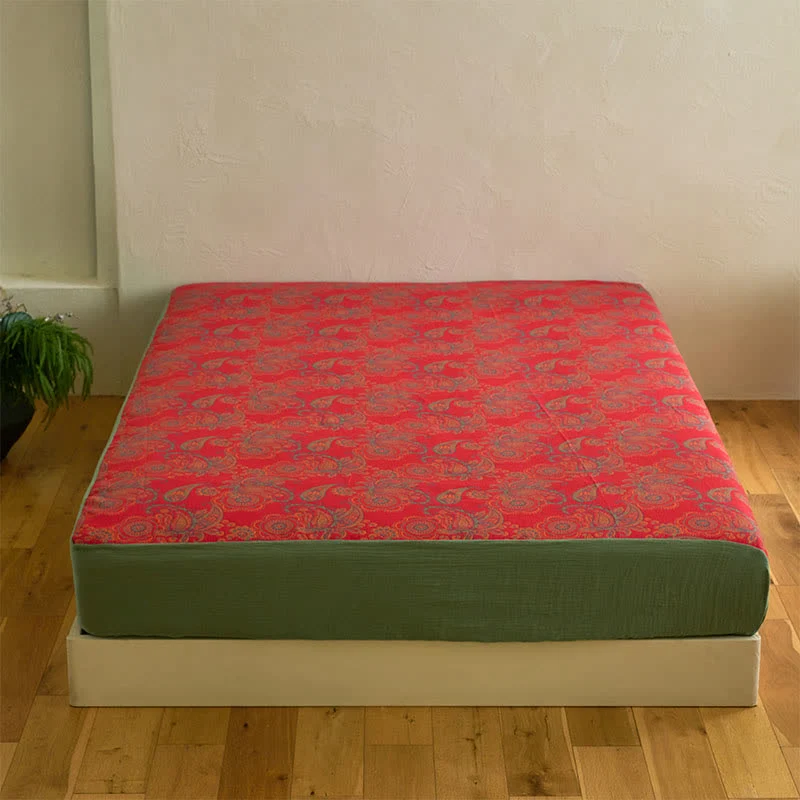 Spannbettlaken aus Baumwolljacquard mit Paisley-Blumenmuster