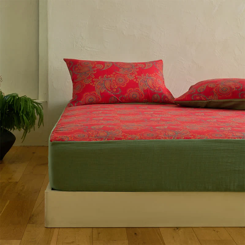 Spannbettlaken aus Baumwolljacquard mit Paisley-Blumenmuster
