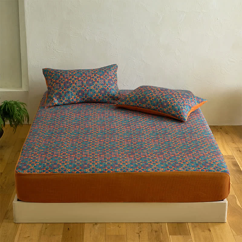 Spannbettlaken aus Baumwolle mit geometrischem Retro-Muster