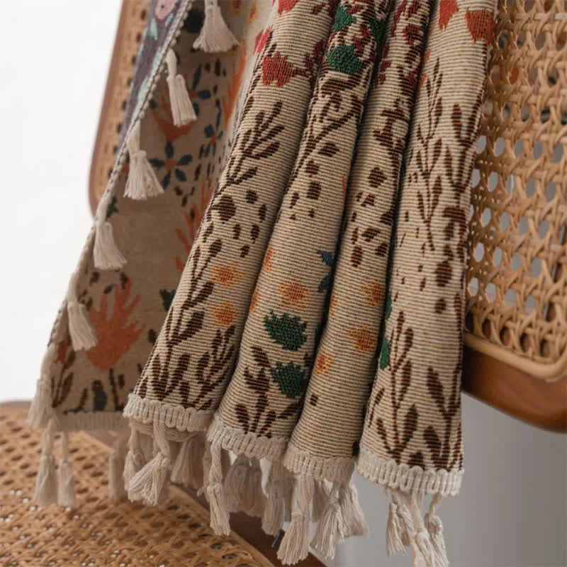 Von der Natur inspirierter Jacquard-Vorhang mit Quasten und Blättern