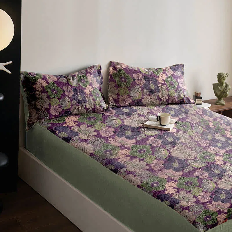 Spannbettlaken aus Baumwolljacquard mit Pfirsichblütenmuster