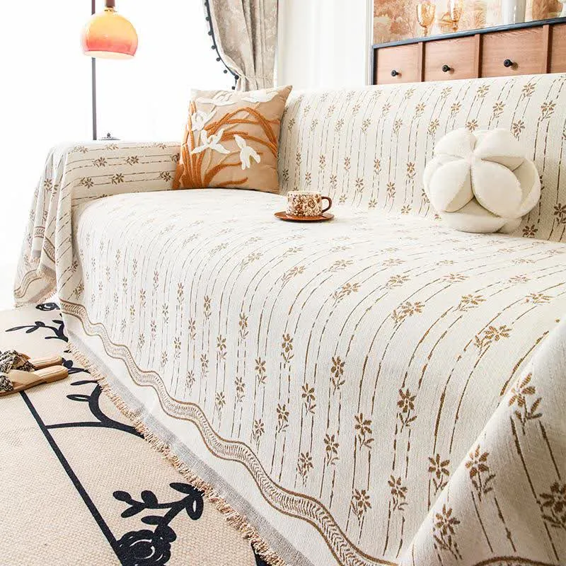 Sofadecke aus Chenille mit gestreiftem Blumenmuster