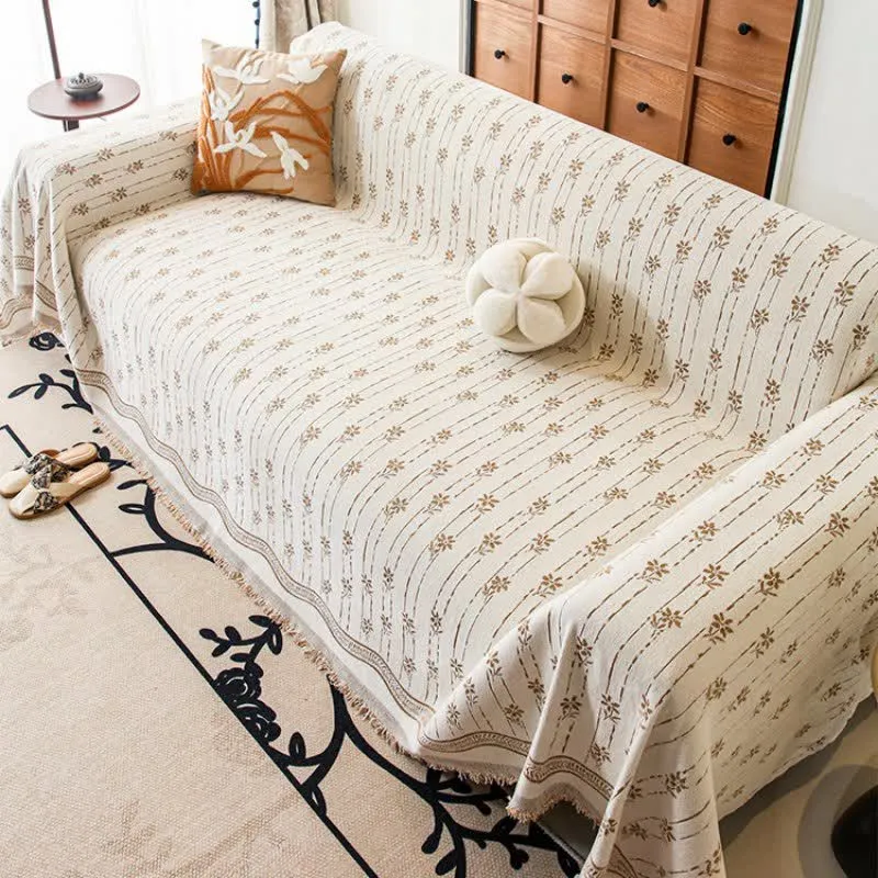 Sofadecke aus Chenille mit gestreiftem Blumenmuster