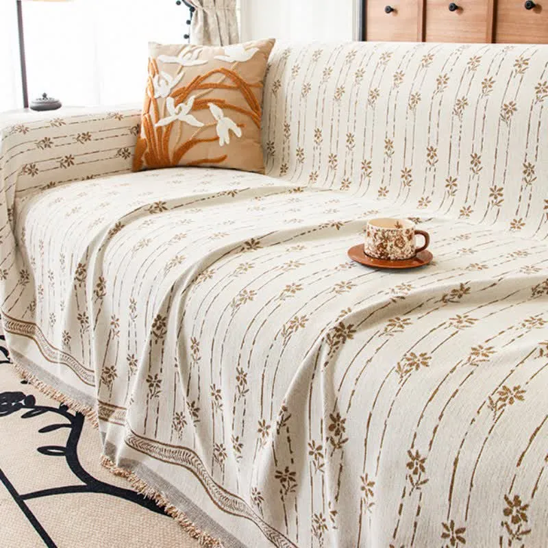 Sofadecke aus Chenille mit gestreiftem Blumenmuster