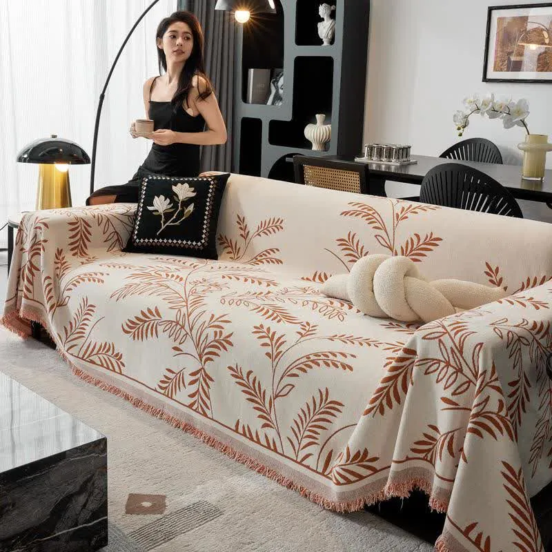 Sofa-Überwurfdecke aus Chenille mit Kiefernblatt-Motiv