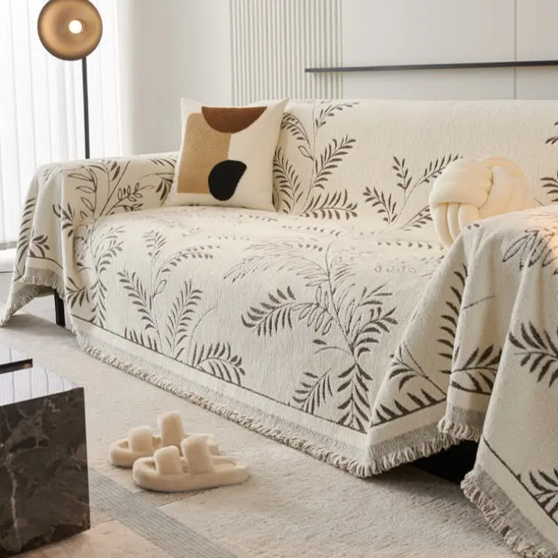 Sofa-Überwurfdecke aus Chenille mit Kiefernblatt-Motiv