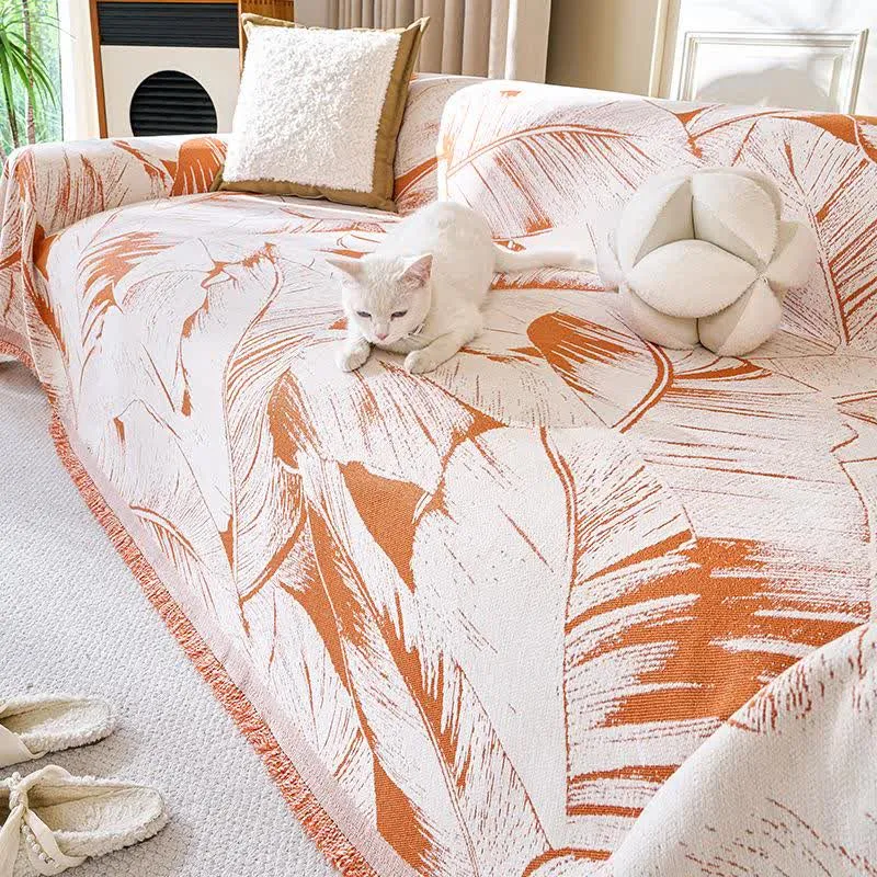 Sofa-Überwurfdecke aus Chenille mit Bananenblatt-Motiv