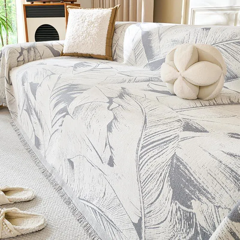 Sofa-Überwurfdecke aus Chenille mit Bananenblatt-Motiv
