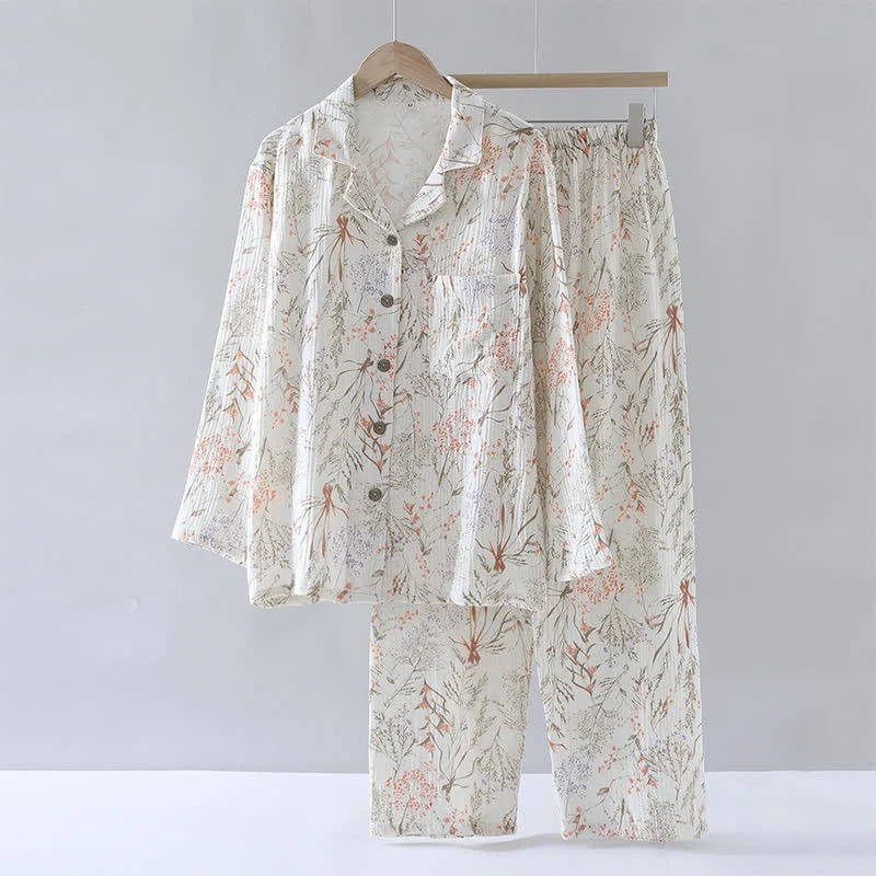 Pyjama-Set aus Baumwollgaze mit gedecktem Blumenmuster
