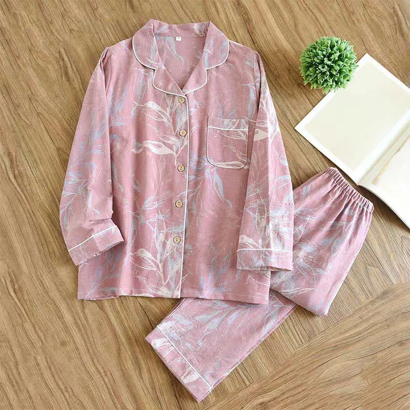 Baumwoll-Pyjama-Set im Bambusblatt-Design
