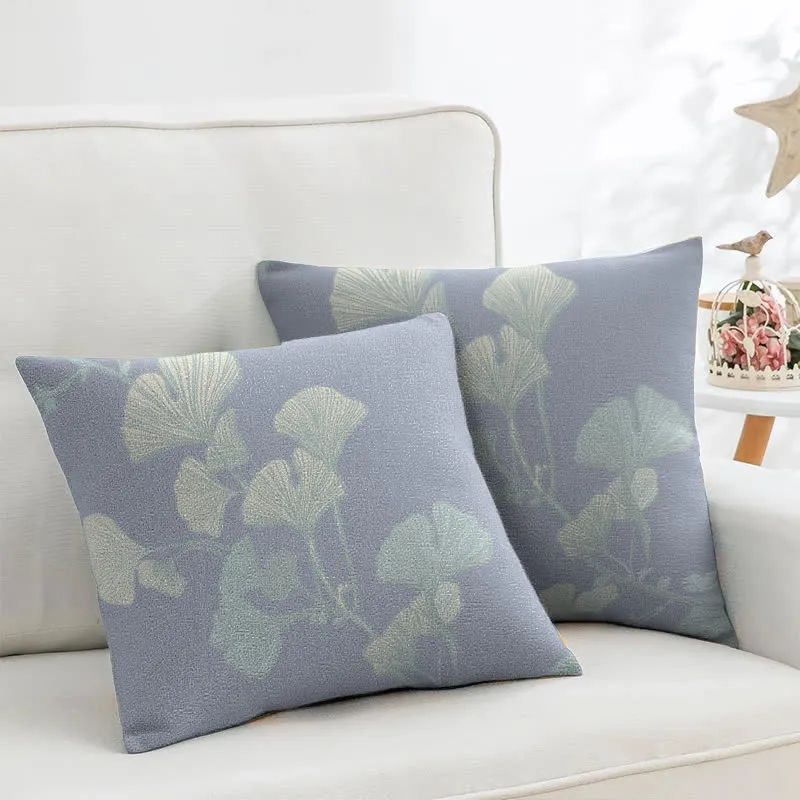 Quadratische Kissenbezüge aus Baumwoll-Jacquard mit Ginkgoblättern (2 Stück)