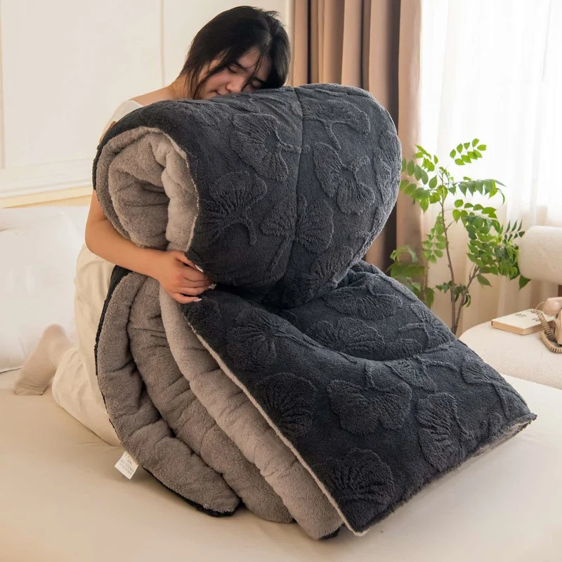 Jacquard-Sherpa-Wendedecke mit Ginkgoblättern