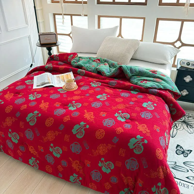 Retro-Steppdecke aus Baumwollgaze im orientalischen Stil