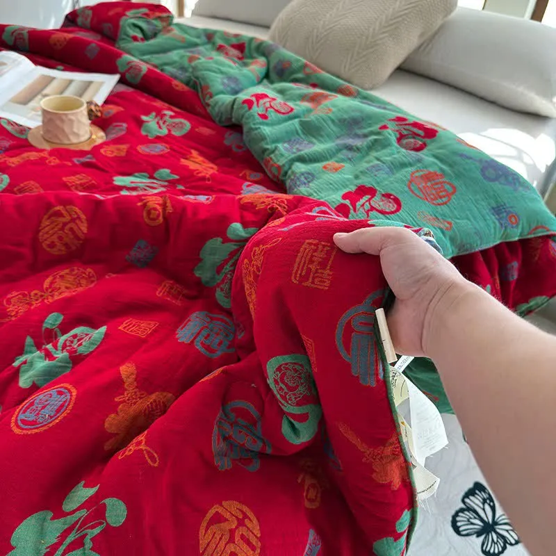 Retro-Steppdecke aus Baumwollgaze im orientalischen Stil