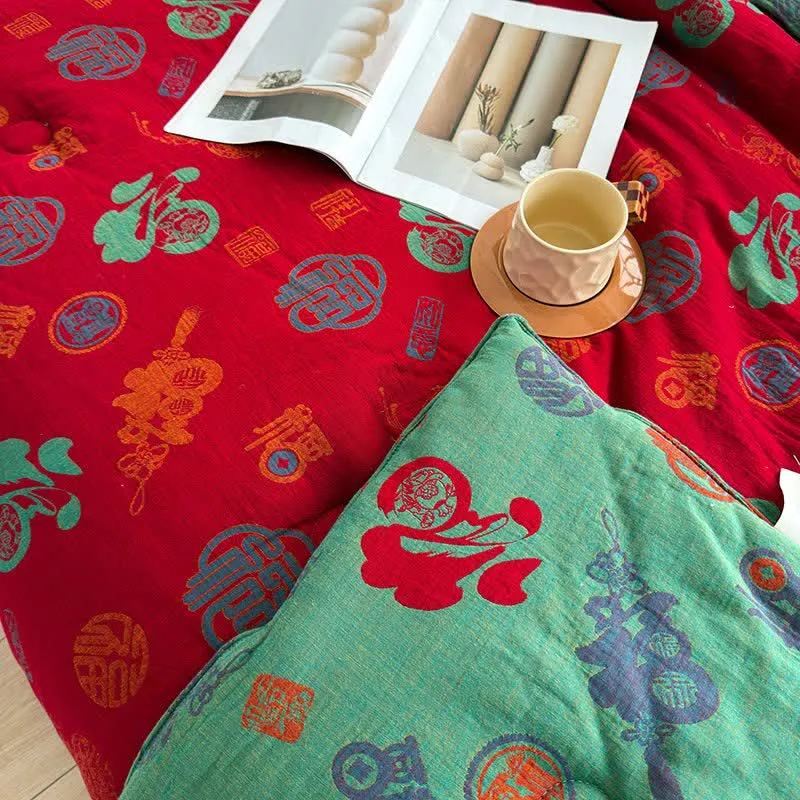 Retro-Steppdecke aus Baumwollgaze im orientalischen Stil