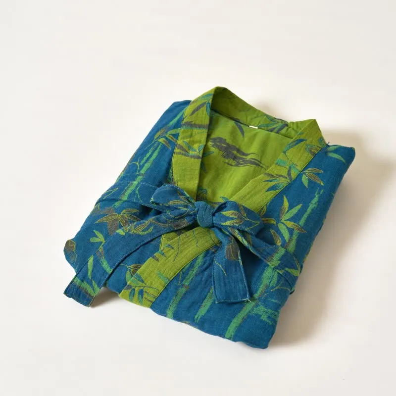 Zweifarbiger Kimono-Bademantel aus Bambus-Baumwoll-Gaze