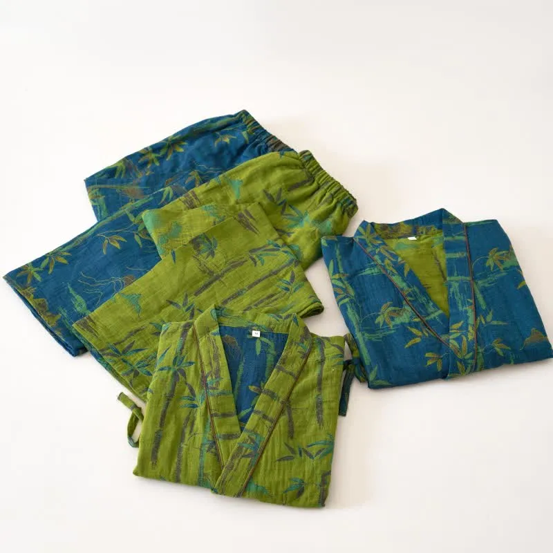 Loungewear-Set aus Kimono aus Bambus-Baumwollgaze