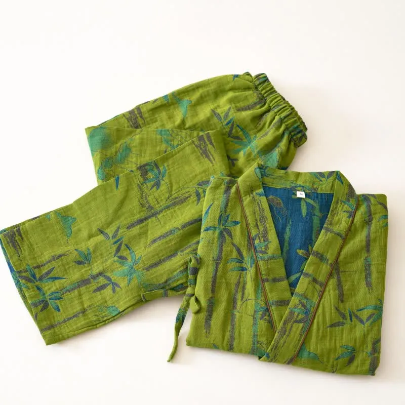 Loungewear-Set aus Kimono aus Bambus-Baumwollgaze