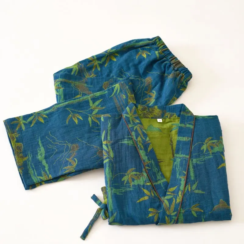 Loungewear-Set aus Kimono aus Bambus-Baumwollgaze