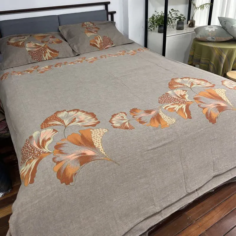 Ginkgo-inspiriertes Bettwäscheset aus Baumwollgaze (4-teilig)