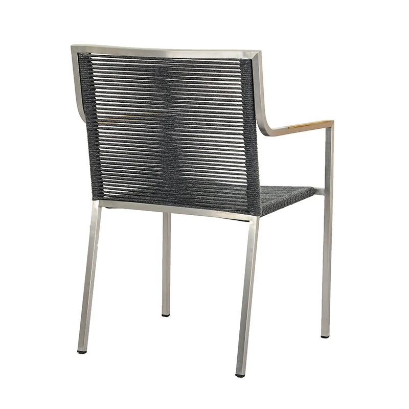 ZEO LIVING Stapelsessel Moskau Edelstahl Rope anth. m. Teakarmlehne