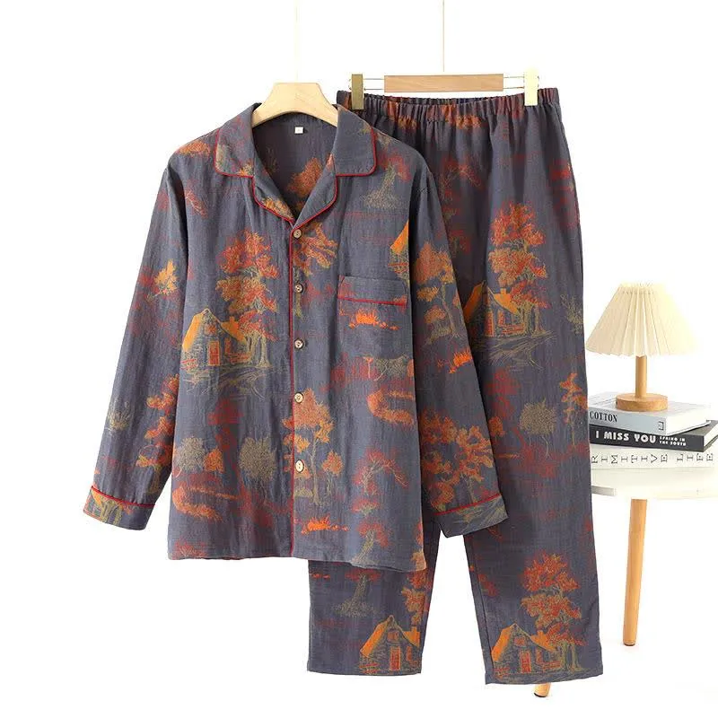 Loungewear-Set aus Jacquard-Baumwolle im Retro-Baum-Design