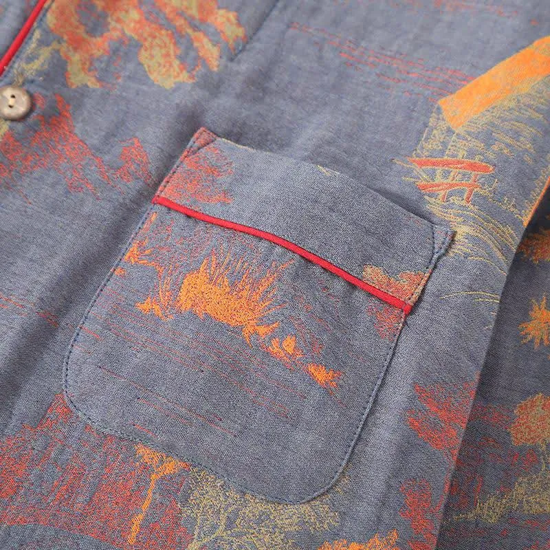 Loungewear-Set aus Jacquard-Baumwolle im Retro-Baum-Design