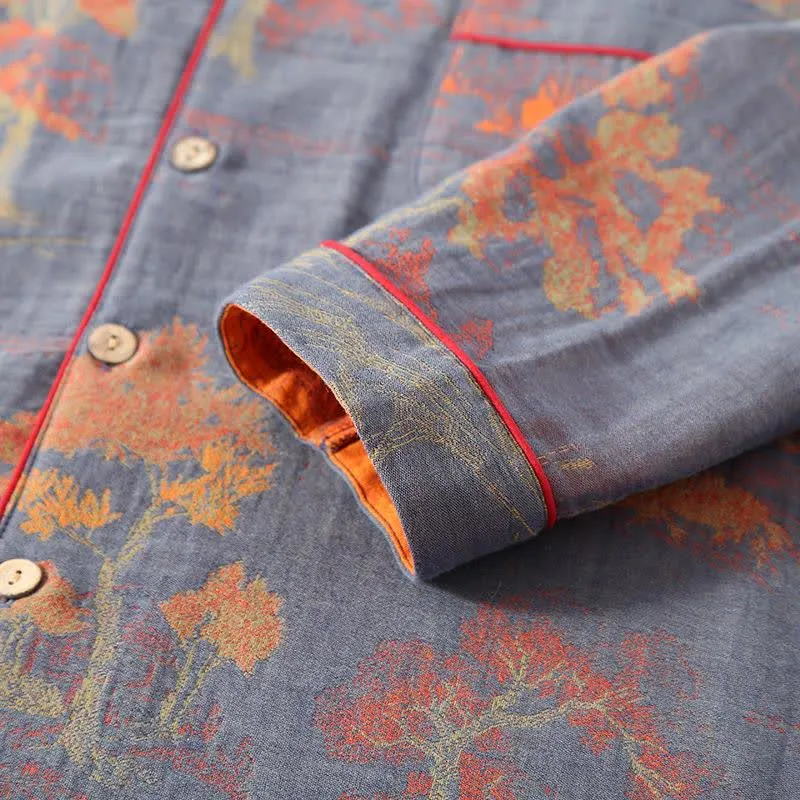 Loungewear-Set aus Jacquard-Baumwolle im Retro-Baum-Design