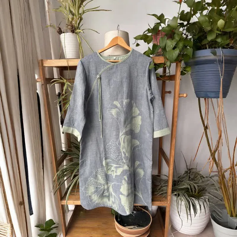 Ginkgoblatt-inspiriertes Nachthemd aus Baumwollgaze