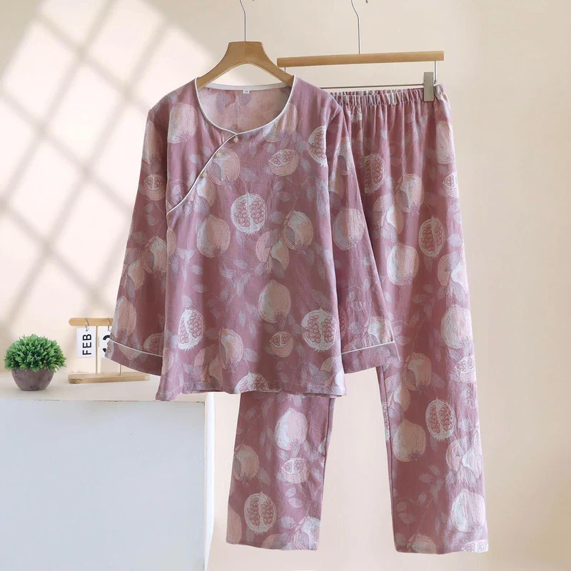 Vintage Granatapfel Baumwollgaze Loungewear Set
