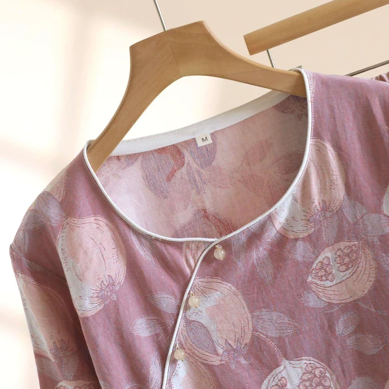 Vintage Granatapfel Baumwollgaze Loungewear Set
