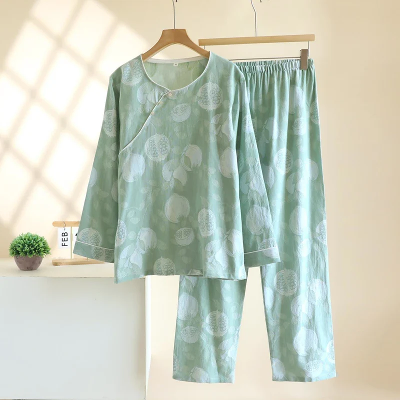 Vintage Granatapfel Baumwollgaze Loungewear Set
