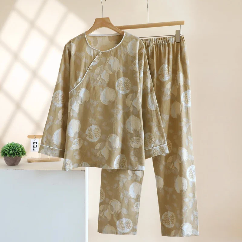 Vintage Granatapfel Baumwollgaze Loungewear Set