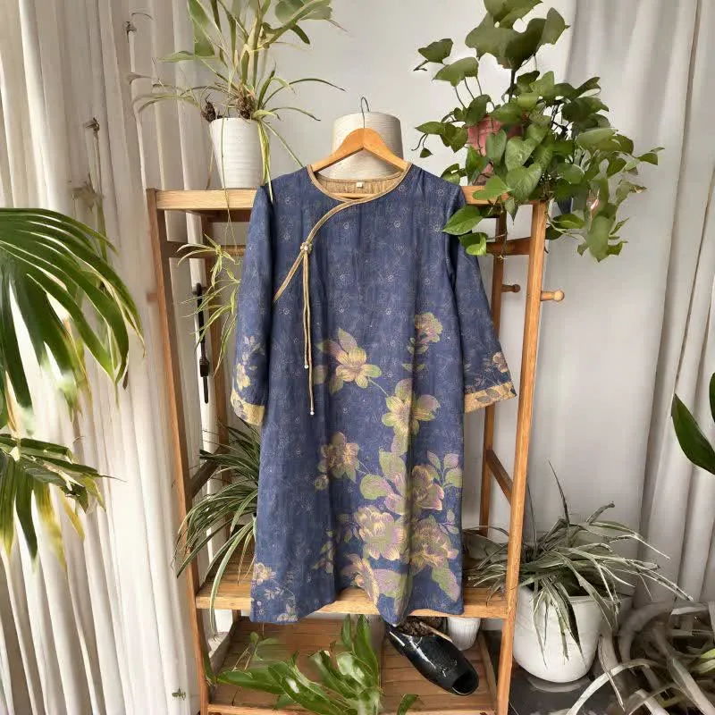 Nachthemd aus Baumwollgaze mit Blumenmuster im orientalischen Stil