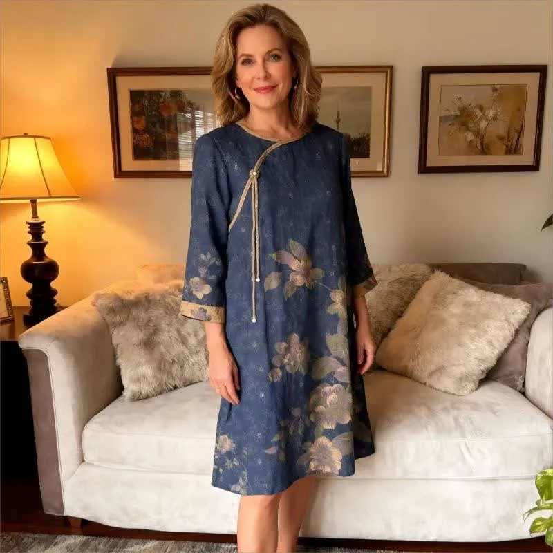 Nachthemd aus Baumwollgaze mit Blumenmuster im orientalischen Stil