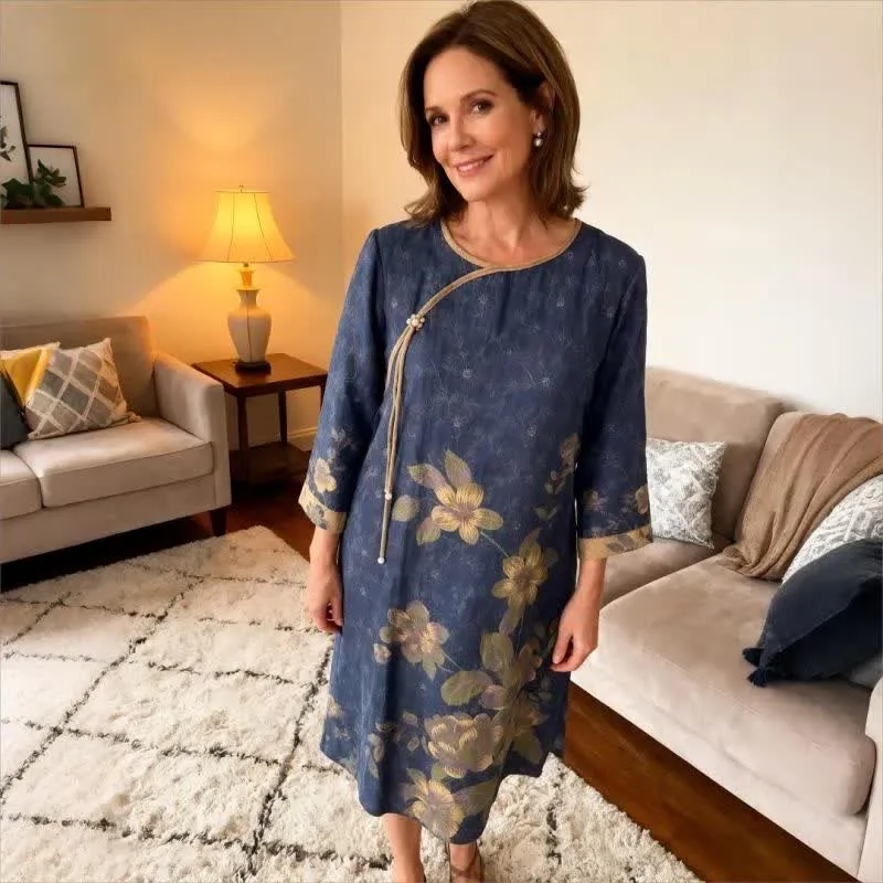 Nachthemd aus Baumwollgaze mit Blumenmuster im orientalischen Stil