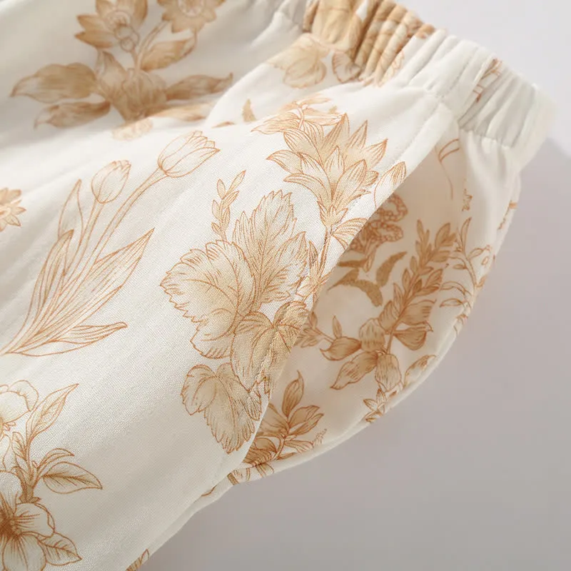 Elegantes Loungewear-Set aus doppellagiger Baumwollgaze mit Blumenmuster