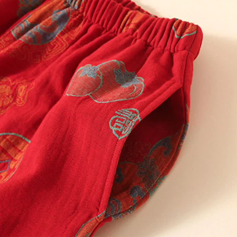 Auspicious Gourd Persimmon Loungewear-Set aus Baumwolle