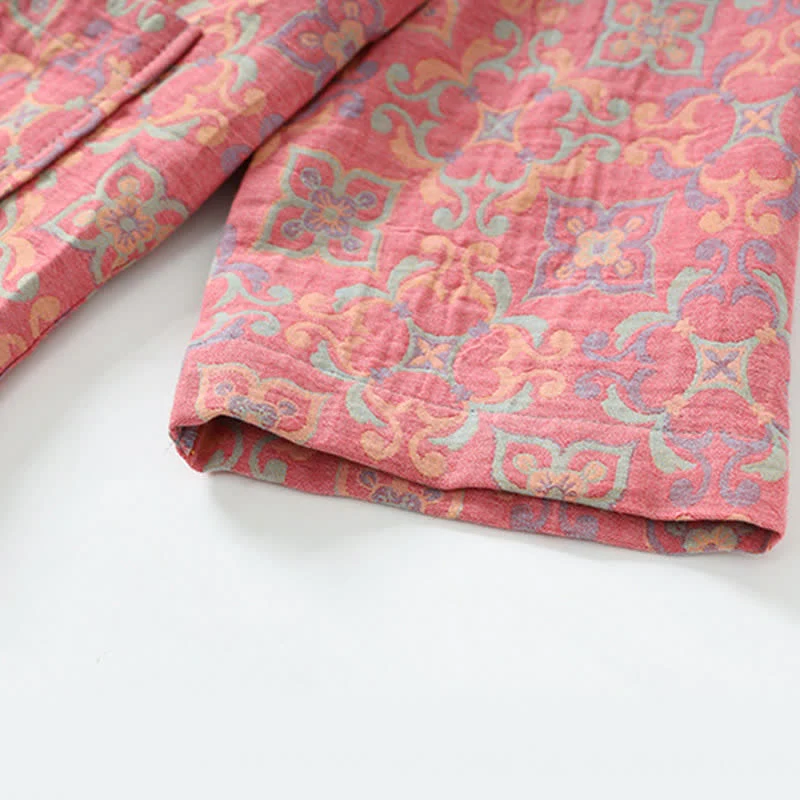 Bademantel aus Baumwollgaze mit Vintage-Blumenmuster und Taschen