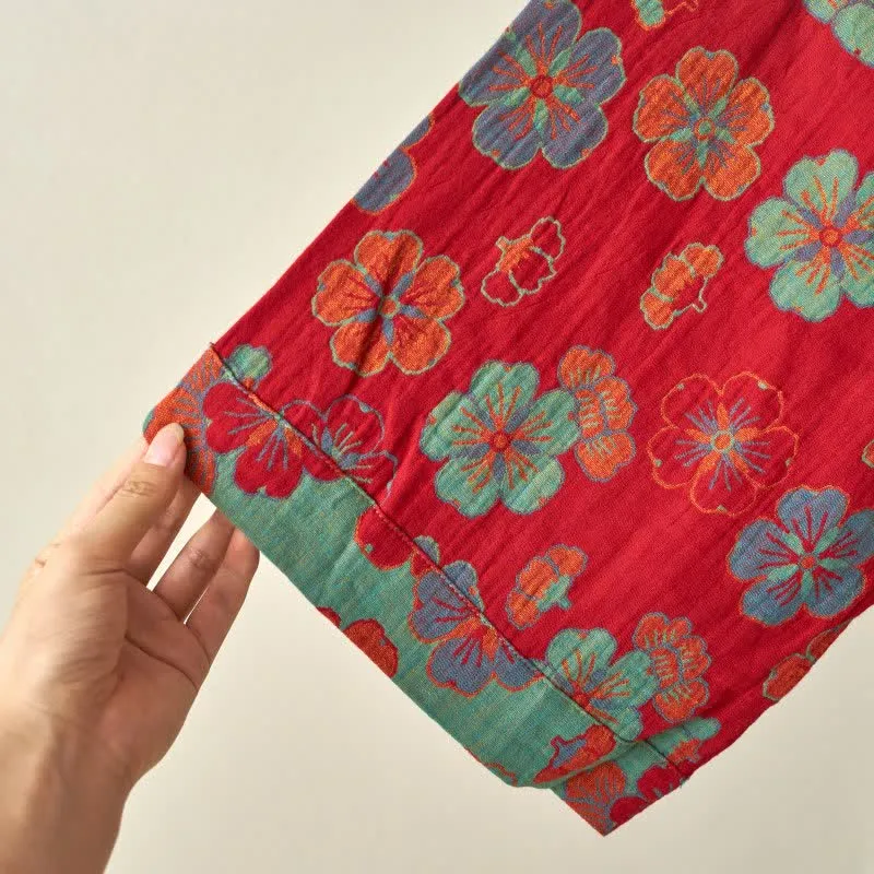 Kimono-Bademantel aus Baumwollgaze mit Pflaumenblüten-Print