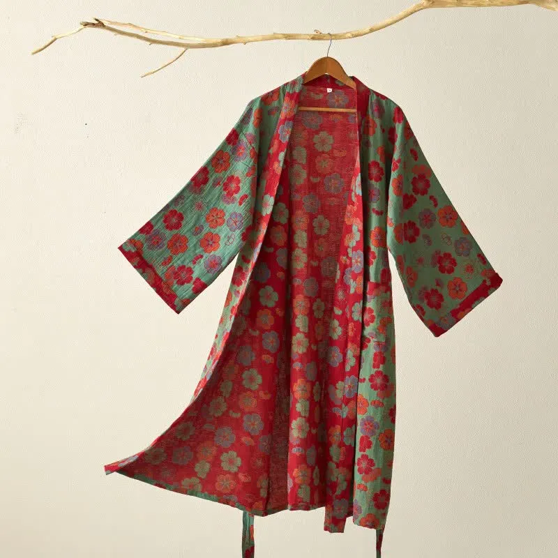 Kimono-Bademantel aus Baumwollgaze mit Pflaumenblüten-Print