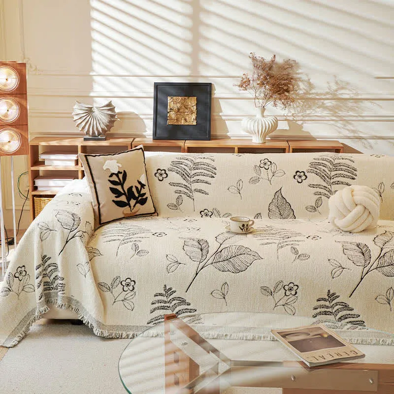 Sofa-Überwurfdecke aus Chenille mit ländlichen Blättern